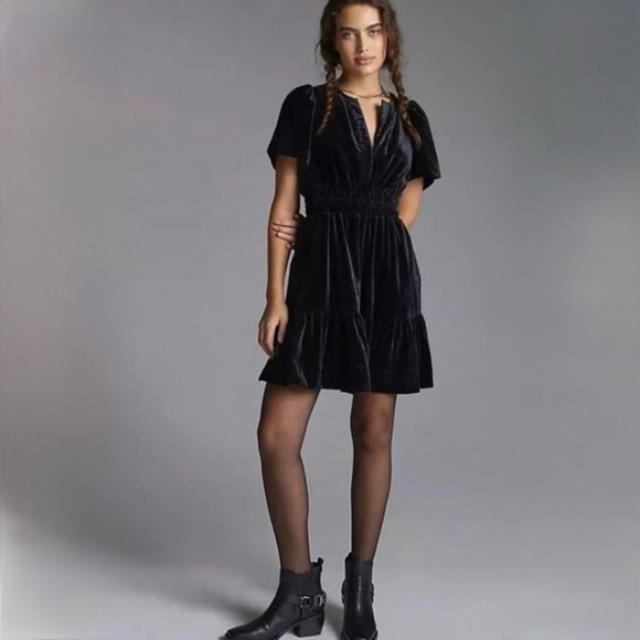 Anthropologie Dresses & Skirts - Maeve by Anthropologie Somerset Mini Black Velvet Dress. NWOT.